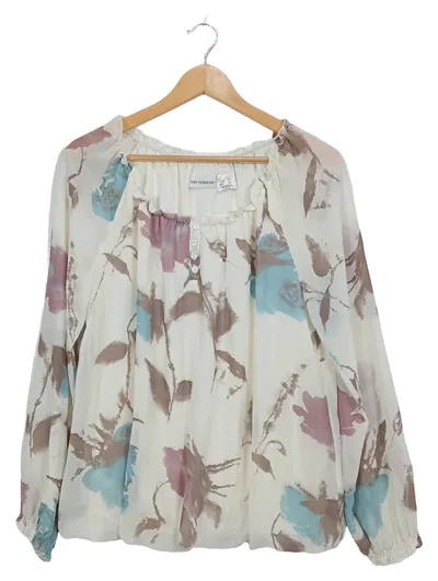 Amy Vermont Damen Bluse Gr. 38 Blumenmuster Beige Langarm Viskose