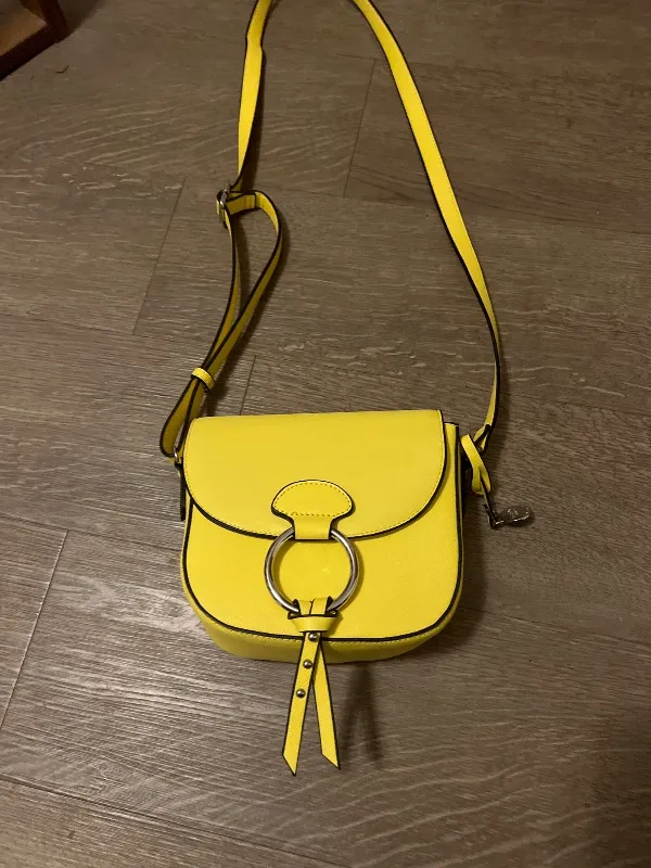 L.Credi Damen Umhängetasche Gelb Crossbody Bag Satteltasche Silber Ring 2