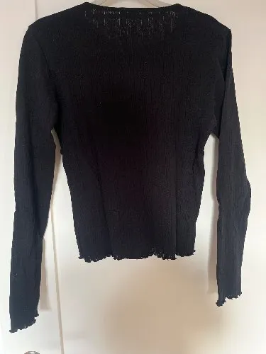 Pigalle Langarmshirt Damen Schwarz Gr. S Lochmuster Rüschensaum