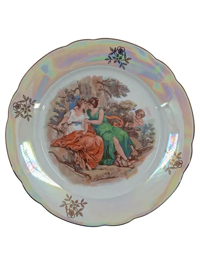 Kahla Sammelteller Vintage Antike Szene Frauen Porzellan 19 cm Mehrfarbig