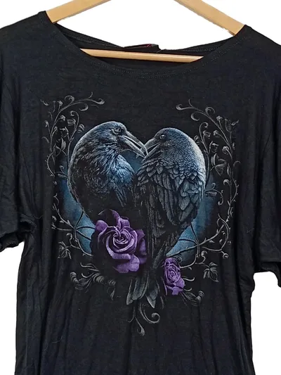 Spiral Damen T-Shirt Vintage Tiermotiv Raben Gothic Schwarz XL