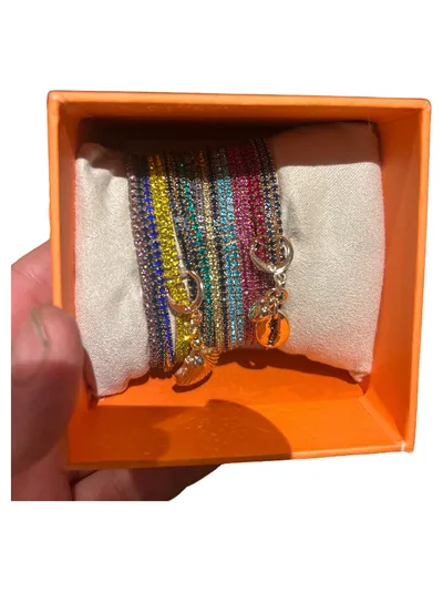 Piper K Damen Armband Glamourös Strass Glitzer Party Metall Glas Mehrfarbig