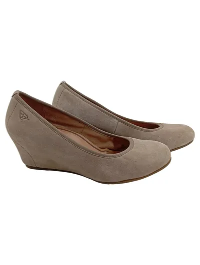 Tamaris Damen Pumps Keilabsatz Wildleder Beige Gr. 38 Klassisch