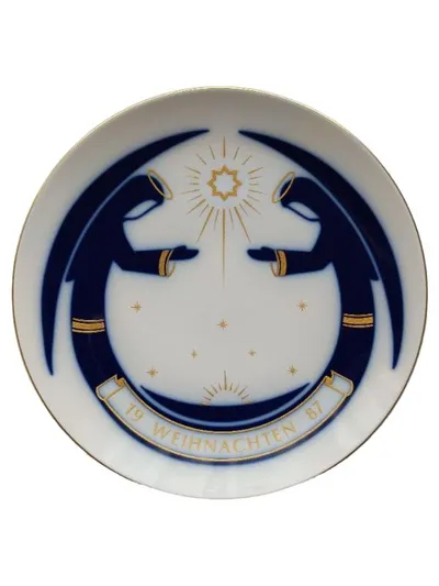KPM Berlin Weihnachtsteller 1987 Engel Porzellan Sammelteller Blau 20cm