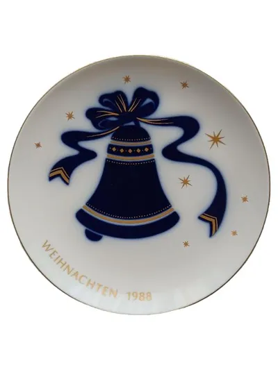 KPM Berlin Weihnachtsteller 1988 Glocke Porzellan Blau 20cm Limitierte Auflage