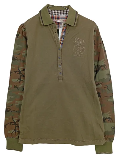 Replay Damen Poloshirt Langarm Camouflage Oliv Gr. S 36