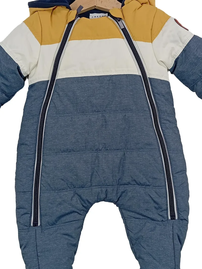 CREEKS Baby Schneeanzug Overall Kapuze Gr. 62 3M Blau Gelb Weiß 3