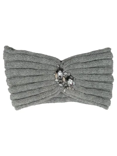 Bijou Brigitte Stirnband Rippstrick Strasssteine Grau UNI Damen Elegant