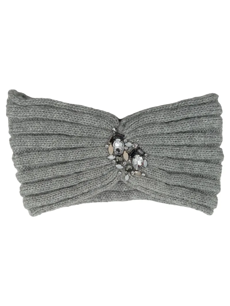 Bijou Brigitte Stirnband Rippstrick Strasssteine Grau UNI Damen Elegant 1