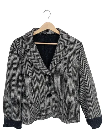 Eickhoff Damen Blazer Gr. 44 Schurwolle Fischgrät Grau Königsallee