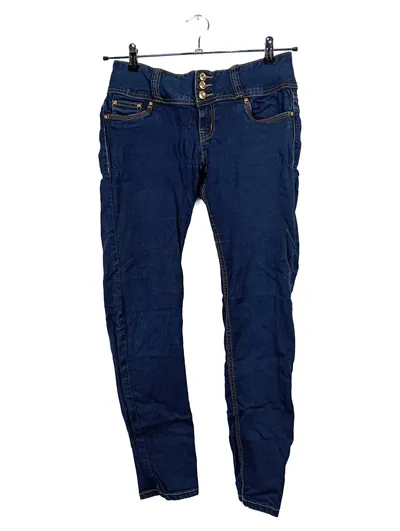 Blind Date Damen Jeans Straight Leg Blau Gr. 30/30 Strass Knöpfe
