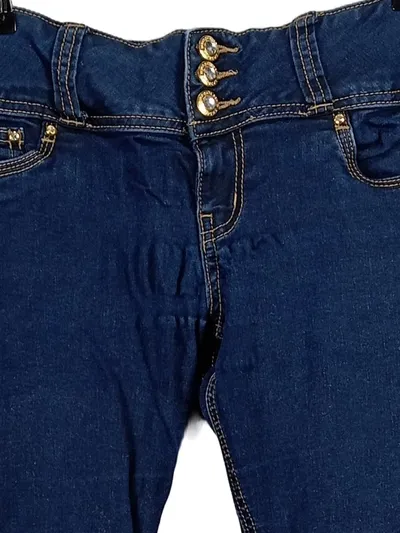 Blind Date Damen Jeans Straight Leg Blau Gr. 30/30 Strass Knöpfe
