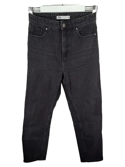 Zara Mom Jeans Damen Gr. 36 Schwarz High Waist Straight Denim