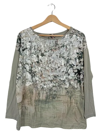 VIA APPIA Damen Langarmshirt Gr. 40 Grau Pailletten Elegant Viskose