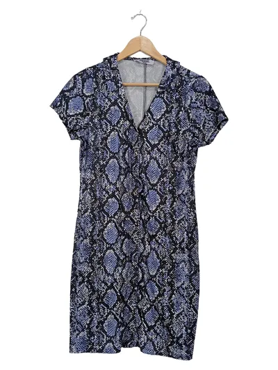Markenlos Freizeitkleid Damen Animal Print Blau Gr. 42 XL Maxikleid Sommer