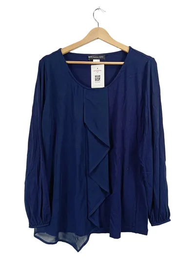 Patrizia Dini Damen Langarm Shirt Bluse Rüschen Blau Gr. 44 Elegant