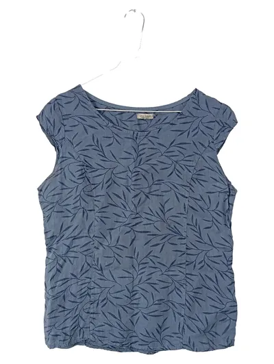 Lina Tomei Bluse Damen XL Blau Blättermuster Leinen Made in Italy