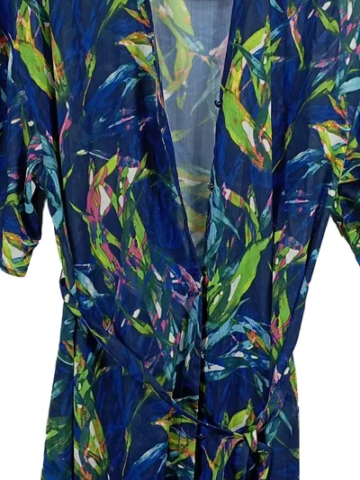 Kappahl Morgenmantel Damen XS/S Blau Tropisch Floral Wickel Kimono