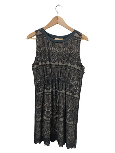 Anna Field Spitzenkleid Damen elegant floral Gr. 38 ärmellos schwarz