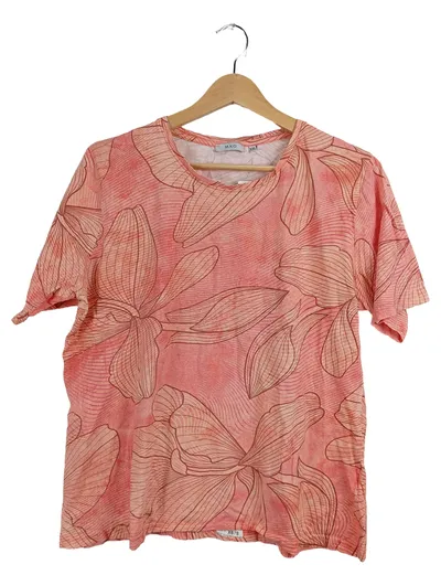 M.X.O Damen T-Shirt Blumenmuster Orange Baumwolle Kurzarm Gr. XXL