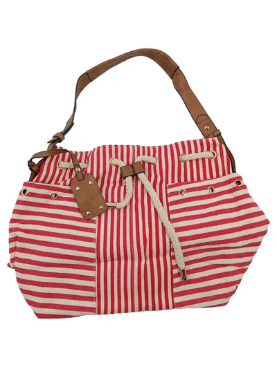 Buffalo Damen Beuteltasche Rot Weiß Gestreift Maritim Stoff Lederdetails