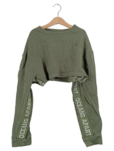Oceans Apart Damen Crop Pullover Langarm Rippstrick Oliv Gr. S