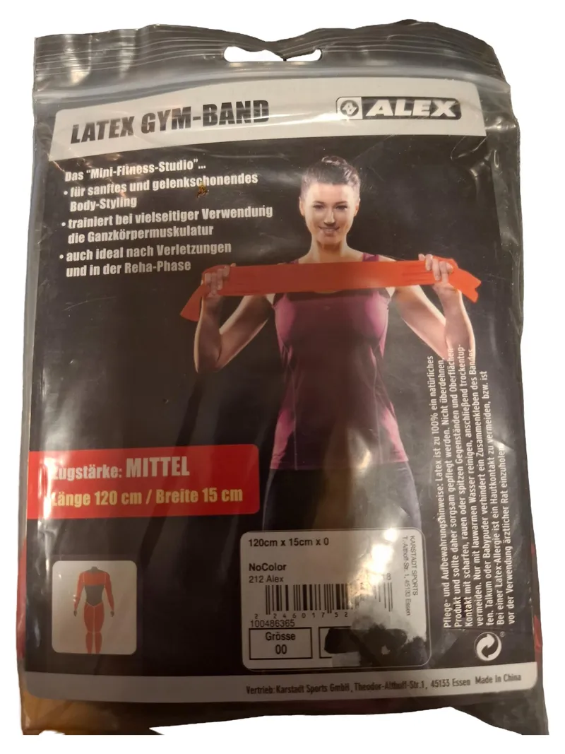 ALEX Latex Gym-Band Widerstandsband Mittel Rot Fitness 120cm 1