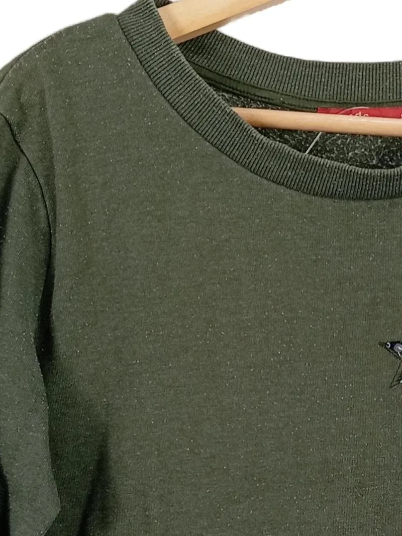 EDC Damen Pullover Gr. S Oliv Sterne Pailletten Langarm Baumwolle 3