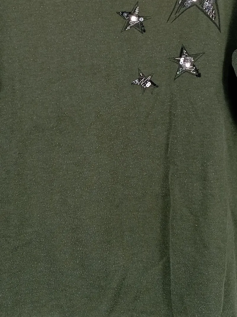 EDC Damen Pullover Gr. S Oliv Sterne Pailletten Langarm Baumwolle 5