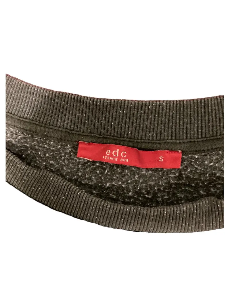 EDC Damen Pullover Gr. S Oliv Sterne Pailletten Langarm Baumwolle 6