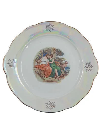 Kahla Sammelteller Porzellan Romantisches Motiv Perlmutt DDR 28cm