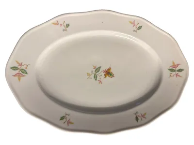 Eschenbach Servierplatte Porzellan Blumenmuster Klassisch Weiß 36x24 cm