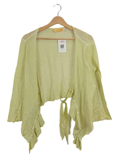 BiBA Strickjacke Damen Baumwolle Gr. 42 L Grün Langarm Freizeit Rüschen