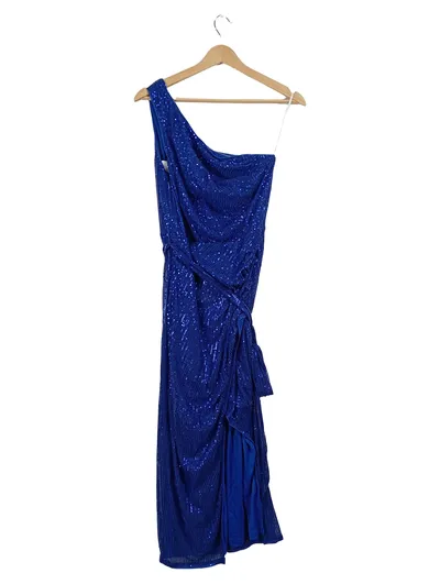 Grace Karin Damen Abendkleid Pailletten Maxikleid Blau Gr. M 38