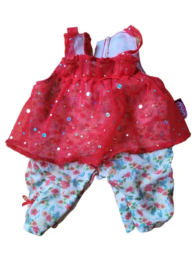 Götz Puppenkleidung Set Rot Glitzer Oberteil Blumenhose Puppenbekleidung