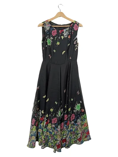 Floryday Damen A-Linien Kleid Blumenmuster Ärmellos Schwarz Gr. S 36