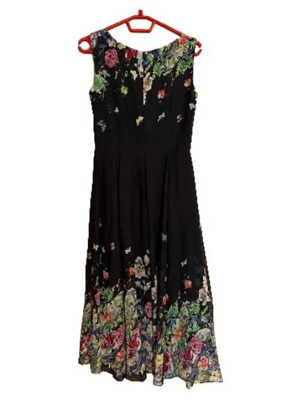 Floryday Damen A-Linien Kleid Blumenmuster Ärmellos Schwarz Gr. S 36 2
