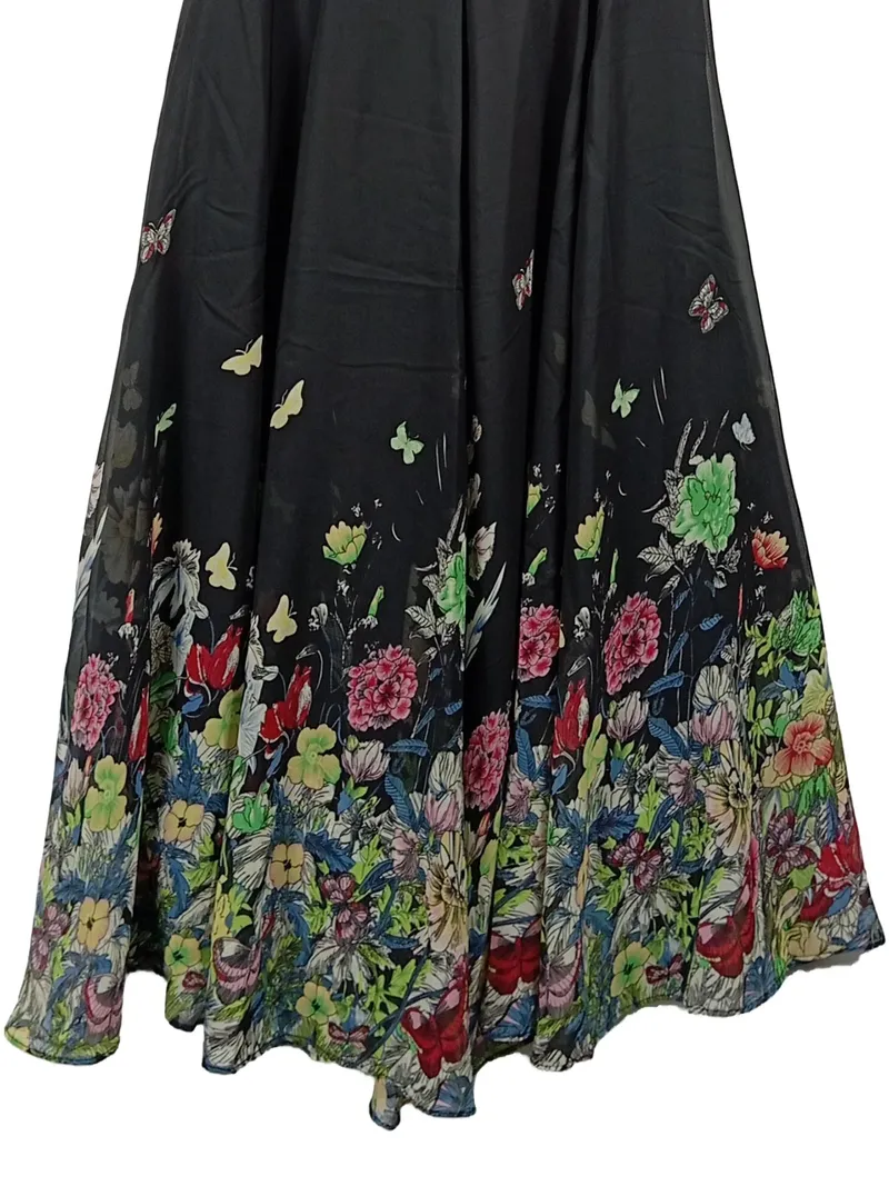 Floryday Damen A-Linien Kleid Blumenmuster Ärmellos Schwarz Gr. S 36 4