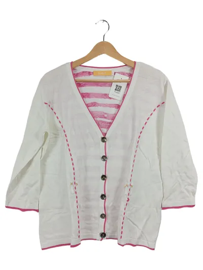BiBA Strickjacke Damen 3/4 Arm Weiß Gestreift Baumwolle Gr. XL