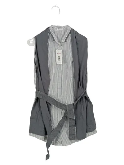 Brunello Cucinelli Damen Hemdbluse Ärmellos Gestreift Grau Baumwolle Gr. 32