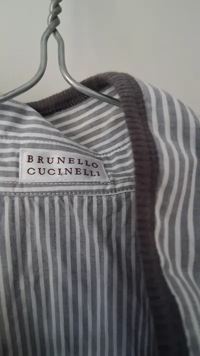 Brunello Cucinelli Damen Hemdbluse Ärmellos Gestreift Grau Baumwolle Gr. 32