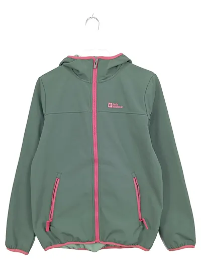 Jack Wolfskin Softshelljacke Kinder Gr. 164 Grün Kapuze Outdoor Mädchen
