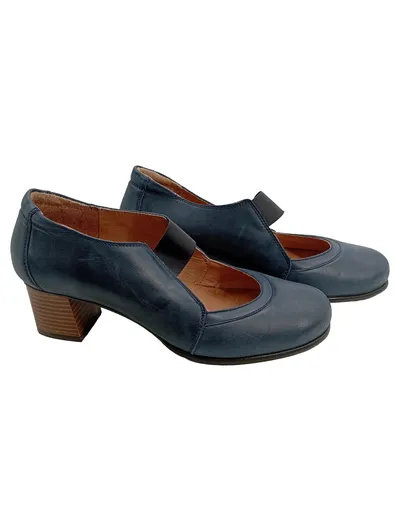 Avena Damen Mary Jane Pumps Leder Blau Gr. 40 Blockabsatz Klassisch