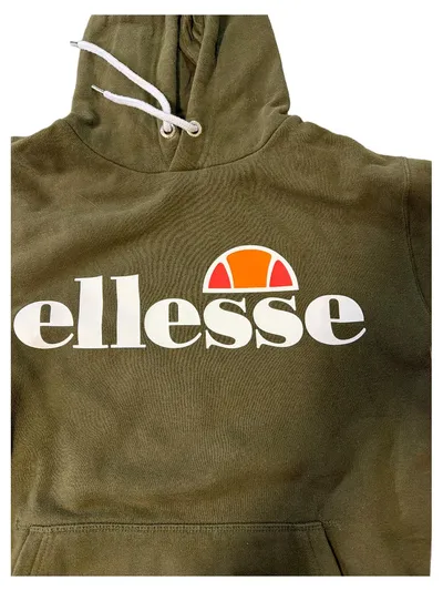 ellesse Damen Kapuzenpullover Hoodie Oliv Gr. 34/XS Logo-Print Freizeit