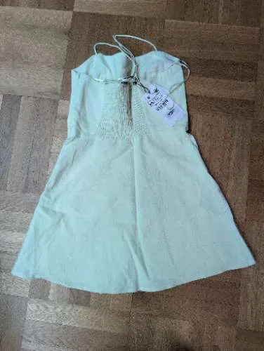 ZARA Damen Sommerkleid Trägerkleid Gr. S Gelb Viskose Leinen