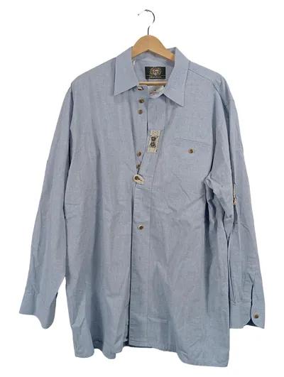 OS-Trachten Trachtenhemd Herren Gr. 43/44 Blau Baumwolle Langarm