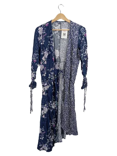 Ellos Morgenmantel Kimono Blau Blumenmuster Damen Gr. 38 Viskose