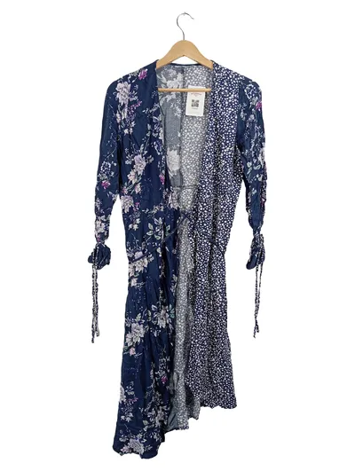 Ellos Morgenmantel Kimono Blau Blumenmuster Damen Gr. 38 Viskose