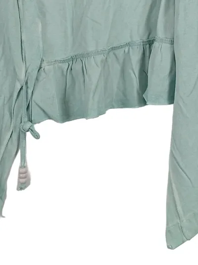 BiBA Strickjacke Damen Gr. XL Türkis Langarm Viskose Rüschen Bindeverschluss