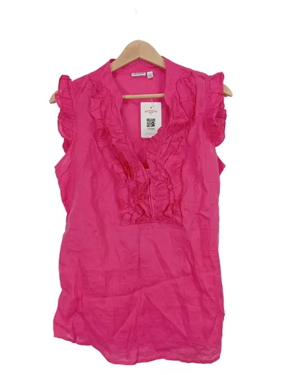Paraphrase Damen Leinenbluse ärmellos Rüschen Pink Gr. 40/L Freizeit